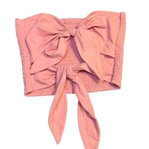 Aritzia Wilfred Pink Double Tie Front Crop Top Women's Size Large Smocked